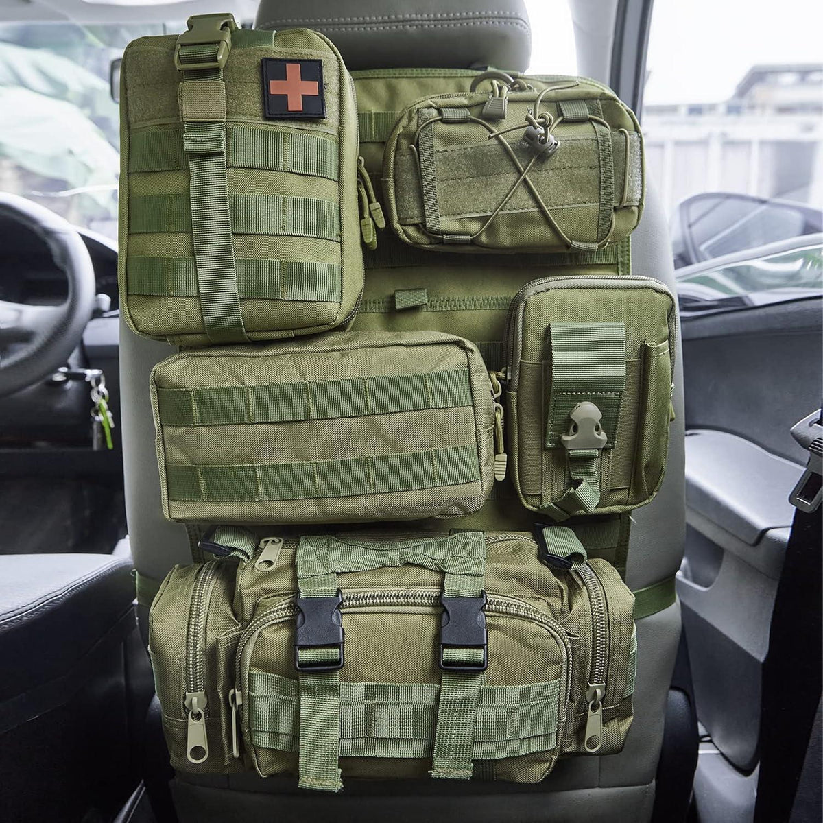 Taktischer Auto-Organizer Set für Rücksitz – 6tlg. Army Green