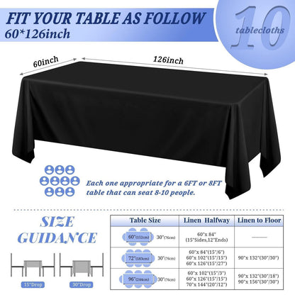 Schwarze Tischdecken 10er-Pack – 2,4m Rechteckig für Party & Hochzeit
