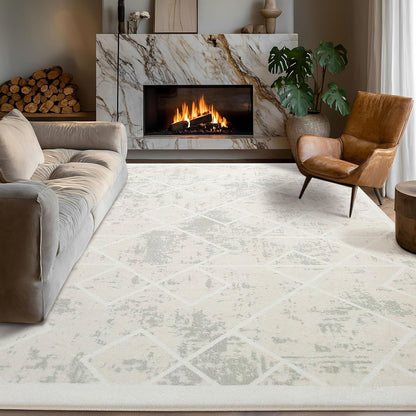 Kurzflor Teppich Elfenbein 200x250cm Modern Geometrisch Antirutsch