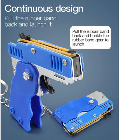 Mini Gummibandpistole Metall klappbar Schlüsselanhänger