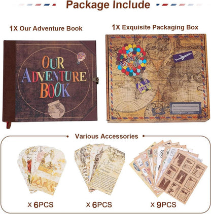Vintage Travel Scrapbook Album DIY Adventure Book 8.9x7.7 Inch