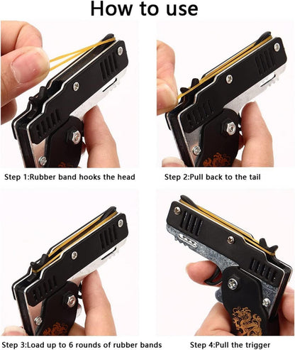 Mini Gummibandpistole Metall klappbar 6-Schuss