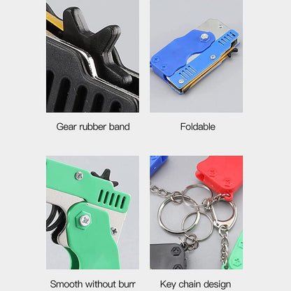 Mini Gummibandpistole Metall klappbar 6-Schuss Schlüsselanhänger Schwarz