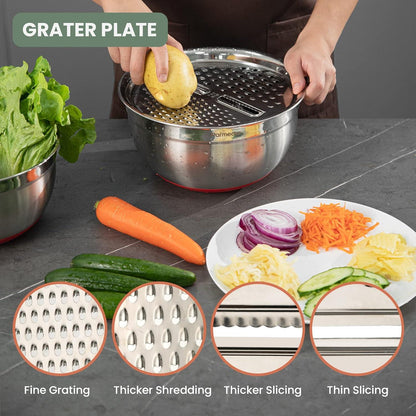 Multifunktionales Edelstahl Rührschüssel-Set 5-in-1 Salatschüsseln 4L/3L/2.5L