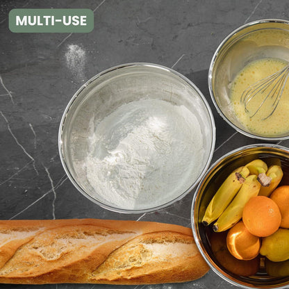 Multifunktionales Edelstahl Rührschüssel-Set 5-in-1 Salatschüsseln 4L/3L/2.5L