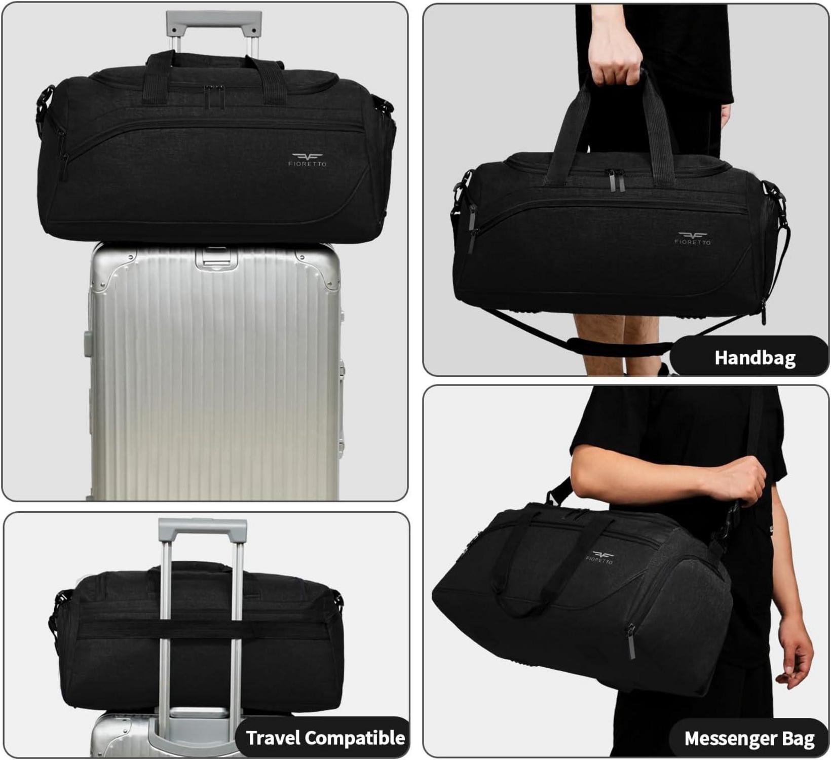 Sporttasche & Reisetasche 35L mit Schuhfach & Nassfach, wasserdichte Trainingstasche Schwarz