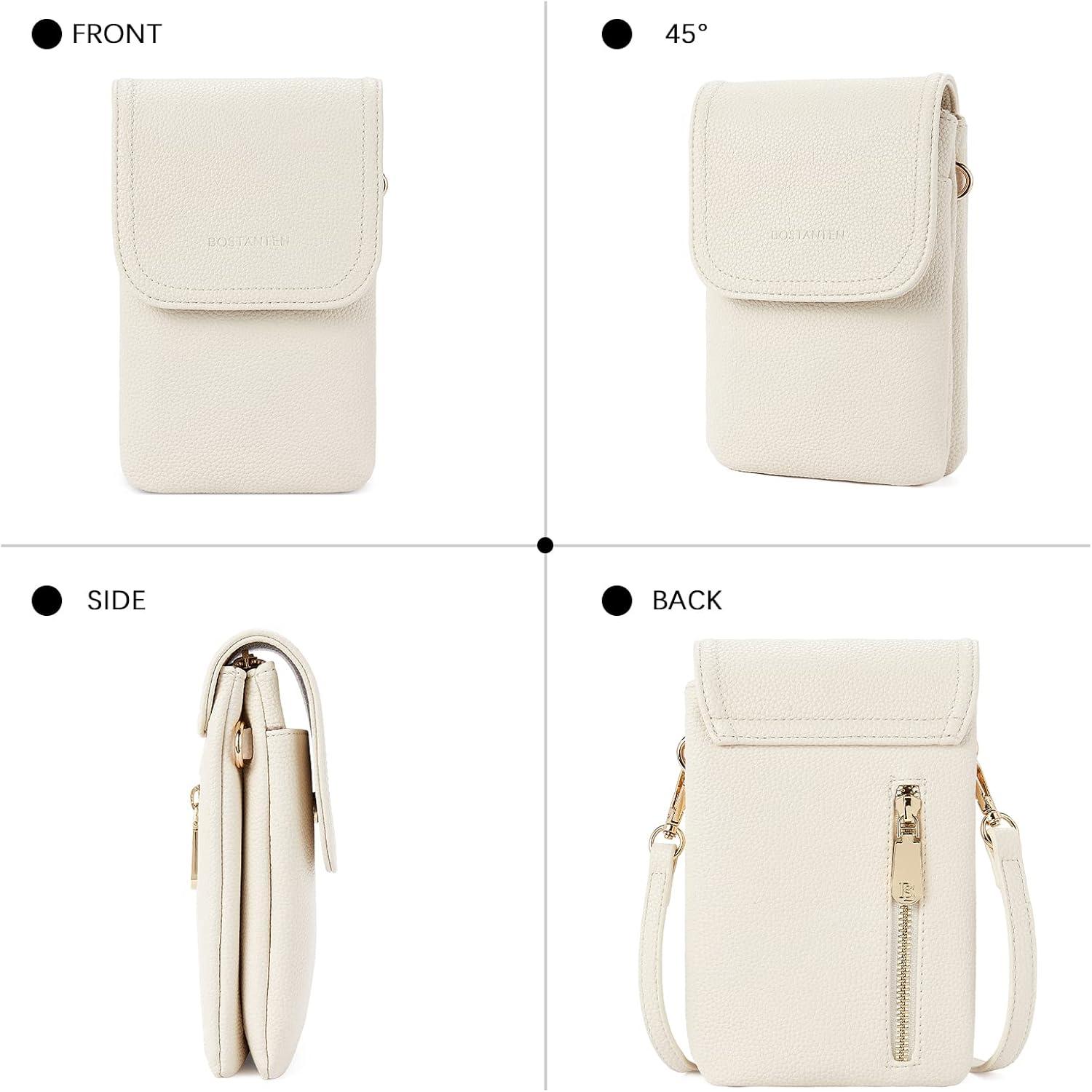 Umhängetasche PU Leder Handy Geldbörse Damen Beige mit 3 Fächern