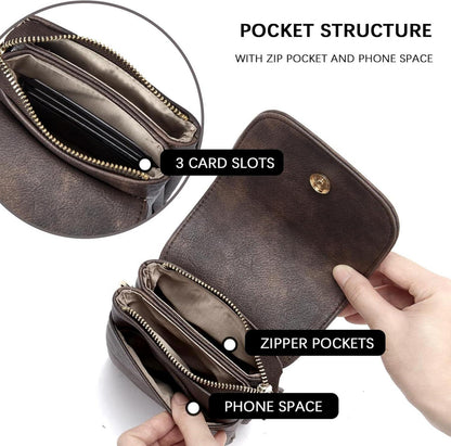 Kleine Handytasche Damen Umhängetasche PU Leder Kaffee