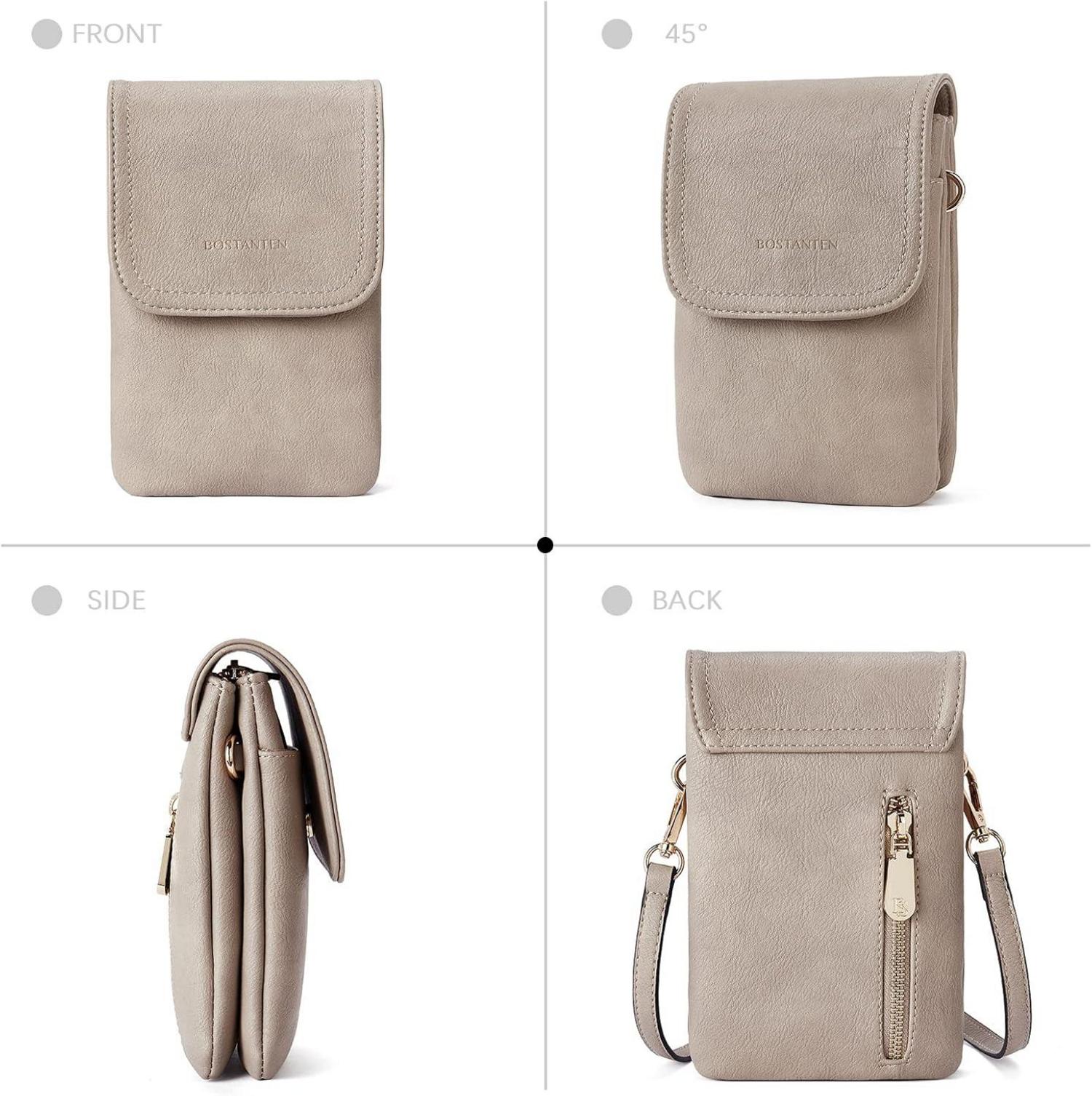 Kleine Handytasche Umhängetasche Damen PU Leder Geldbörse Grau