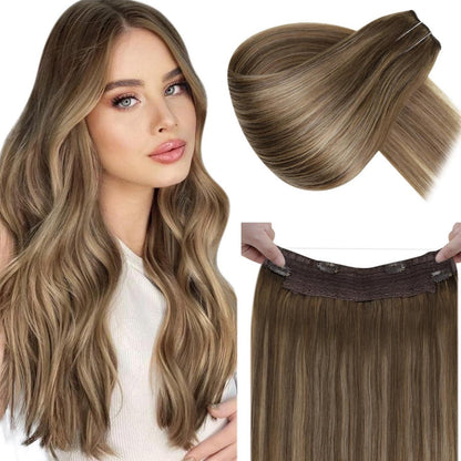 Echthaar Verlängerung Draht Balayage Braun Ombre Goldblond