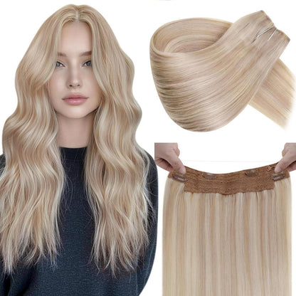 Blond Highlights Echthaar Drahtverlängerung Aschblond/Hellblond 35cm