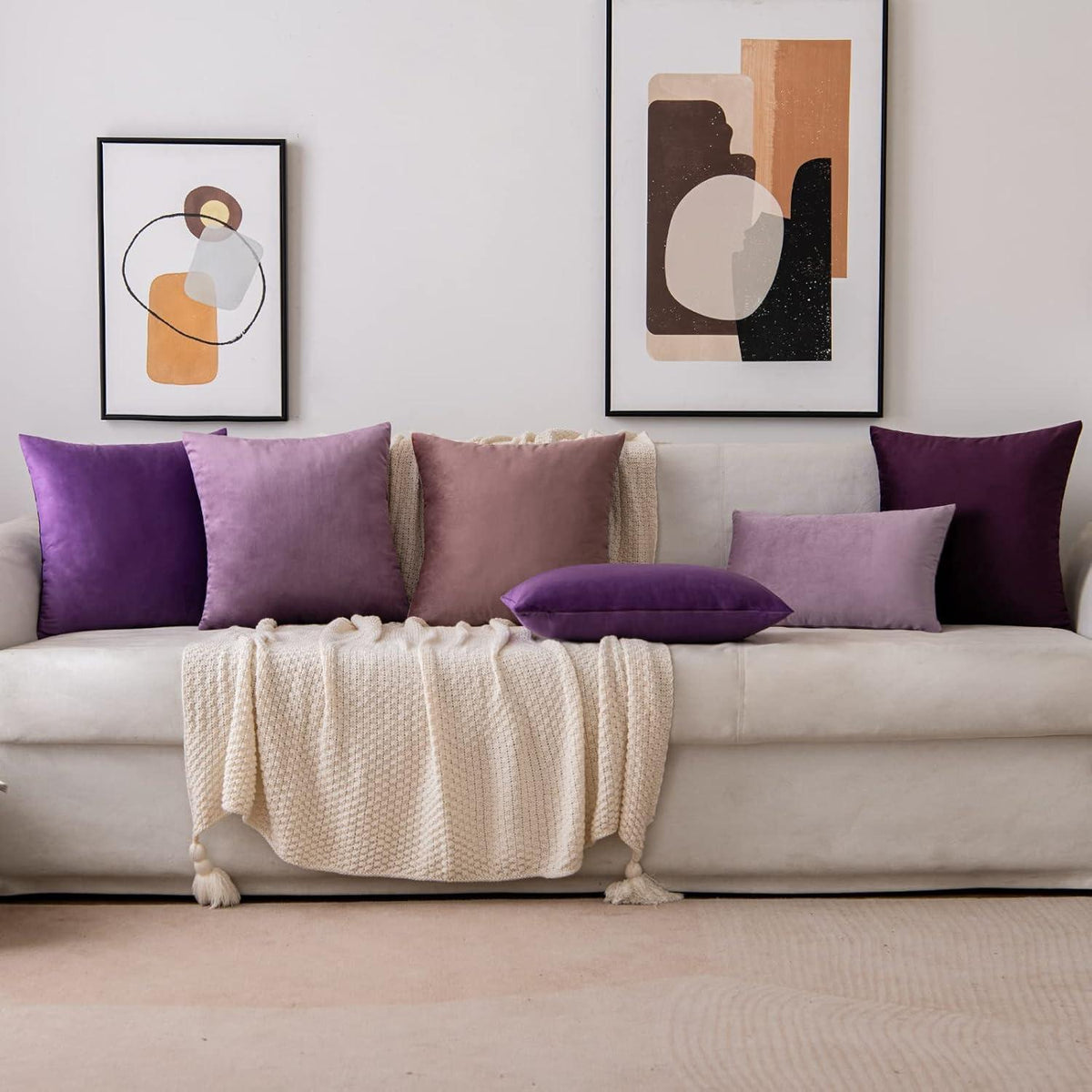 Samtkissenbezug 50x50 cm Aubergine Lila 2er Set