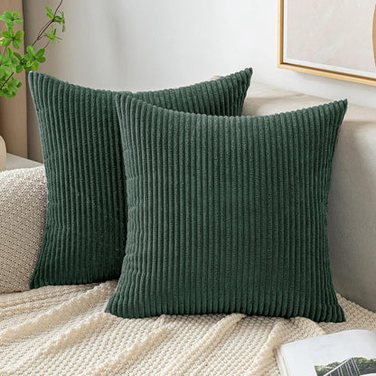 Dekorative Kordsamt Kissenbezug Set 45x45 cm 2er Pack Dunkelgrün