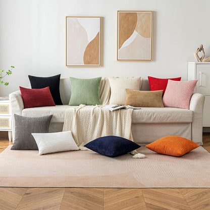 Kordsamt Kissenbezüge 50x50 cm Weich Sofa Dekokissen Hellgrau 2 Stück