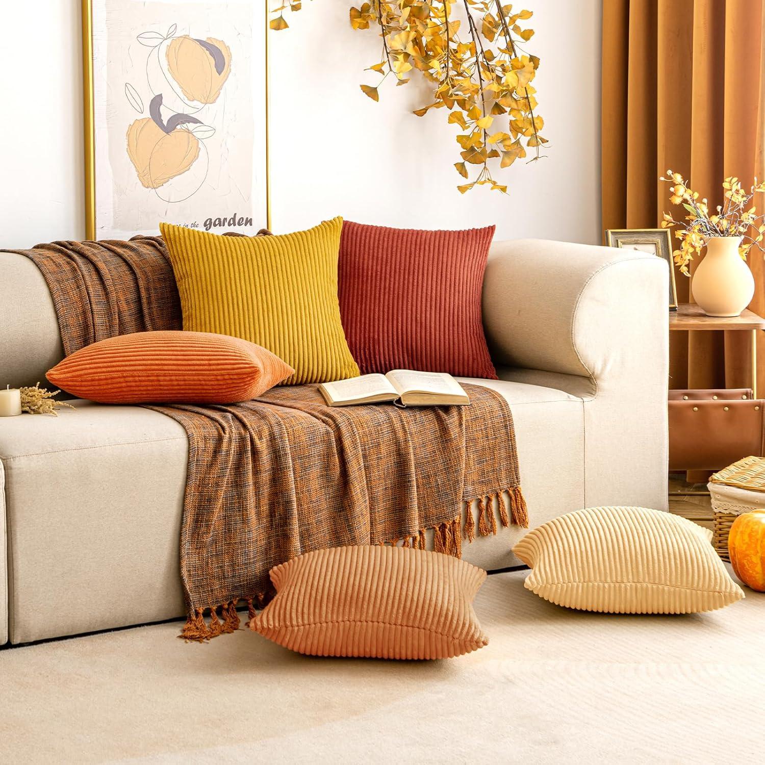 EMEMA Kordsamt Kissenbezug 30x50cm Strohgelb Weiche Dekoration Sofa