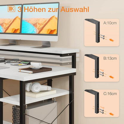 ODK Eckschreibtisch mit Regal und Monitorständer Weiß 140×137cm