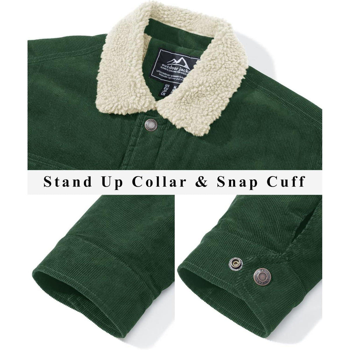 Herren Cordjacke mit Teddyfell-Kragen, warm, Waldgrün