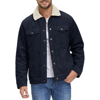 Herren Cordjacke mit Teddyfell-Kragen Navy XXL