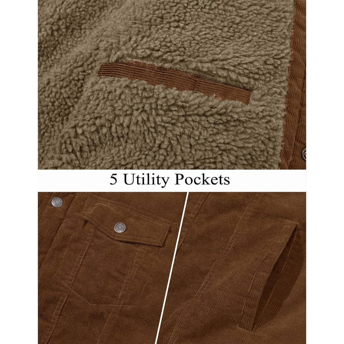 Herren Cordjacke mit Teddyfell-Kragen | Warme Übergangsjacke Braun XXL