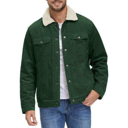 Herren Cordjacke mit Teddyfell-Kragen, Waldgrün XXL