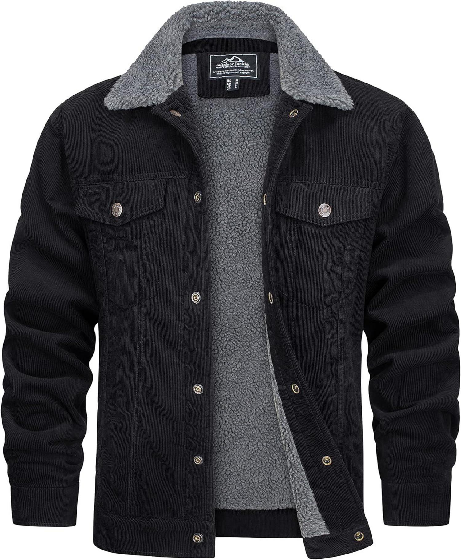Gefütterte Cordjacke mit Teddyfell für Herren Schwarz Teddyfell-Kragen