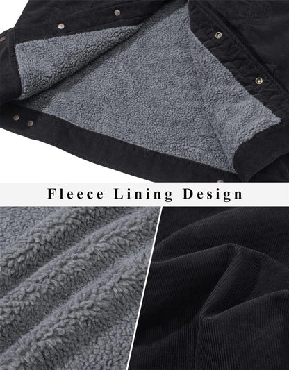 Herren Cordjacke Teddyfell gefüttert Übergangsjacke Winter Jacke S Schwarz