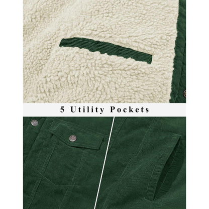 Herren Cordjacke mit Teddyfell-Kragen, Waldgrün 3XL