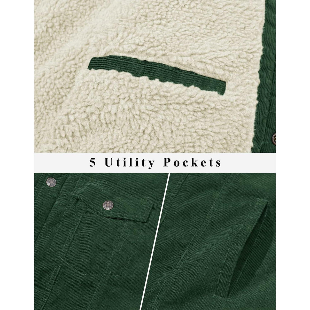 Herren Cordjacke gefüttert mit Teddyfell - Waldgrün