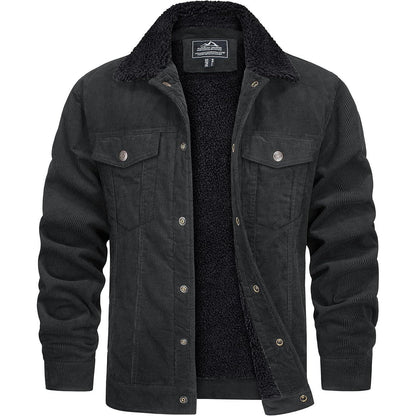 Herren Cordjacke gefüttert mit Teddyfell - Dunkelgrau XL