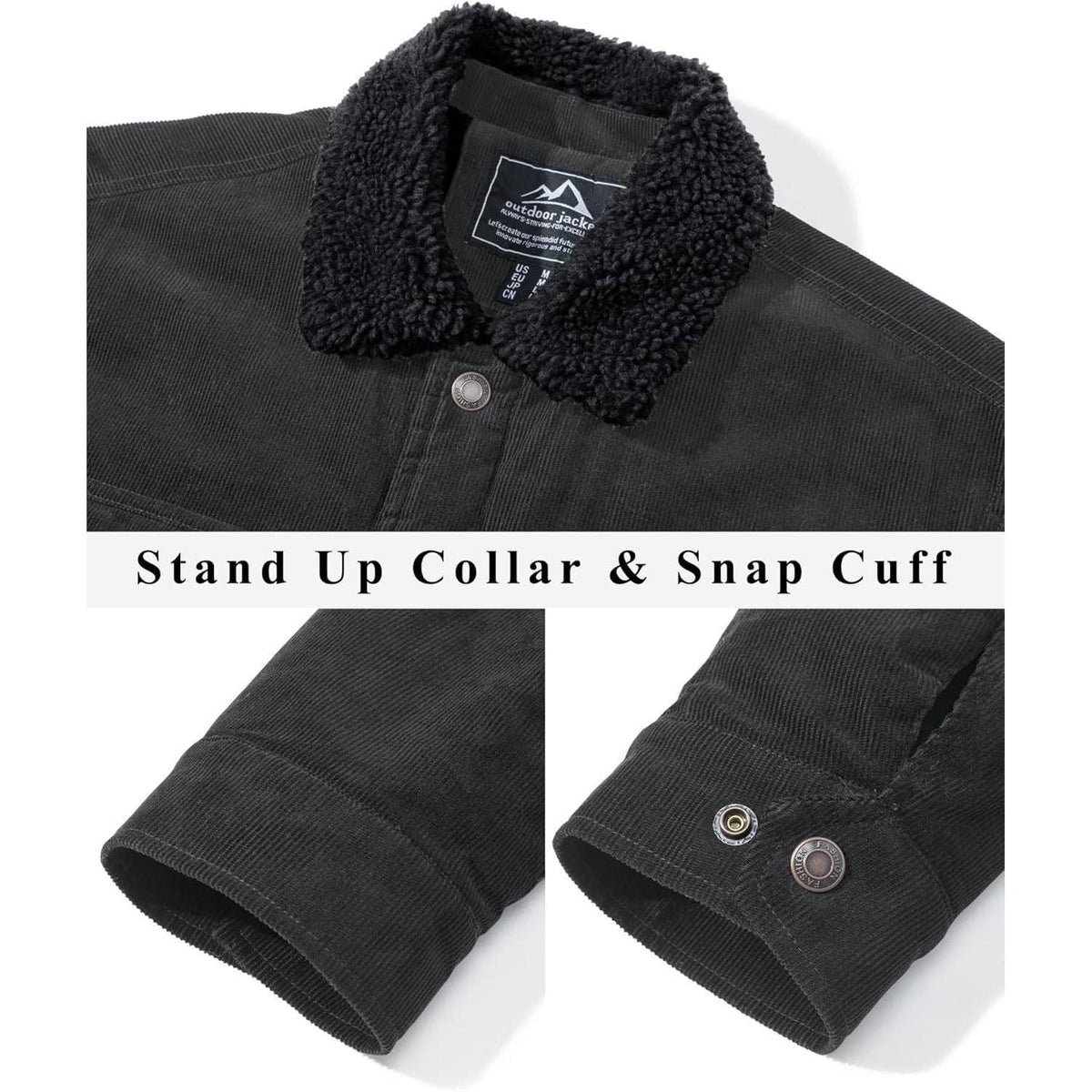 Herren Cordjacke gefüttert mit Teddyfell - Dunkelgrau XL