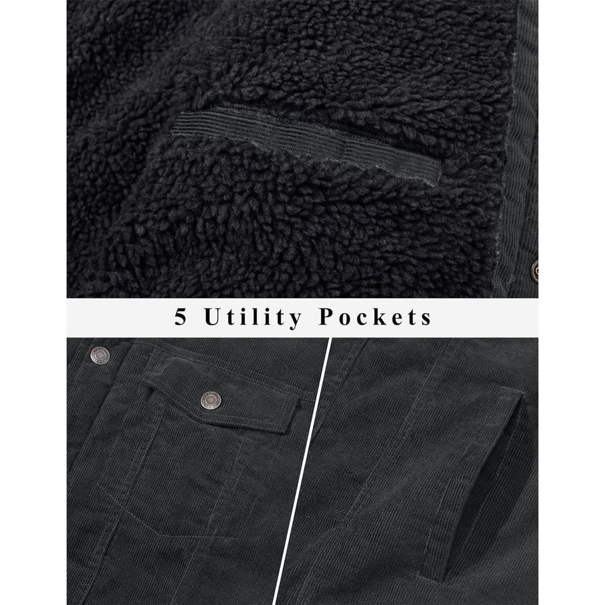 Herren Cordjacke gefüttert mit Teddyfell - Dunkelgrau XL