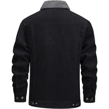 Herren Cordjacke gefüttert mit Teddyfell - Warme Übergangsjacke Schwarz