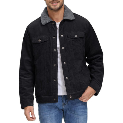 Herren Cordjacke gefüttert mit Teddyfell – Warme Übergangsjacke Schwarz
