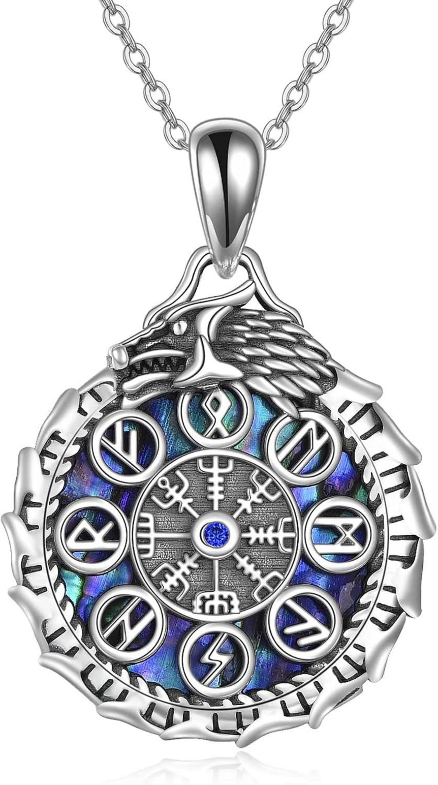 Wikinger Kompass Halskette Drache Vegvisir Anhänger Sterling Silber