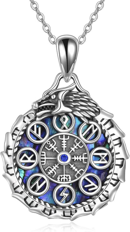 Wikinger Kompass Halskette Drache Vegvisir Anhänger Sterling Silber