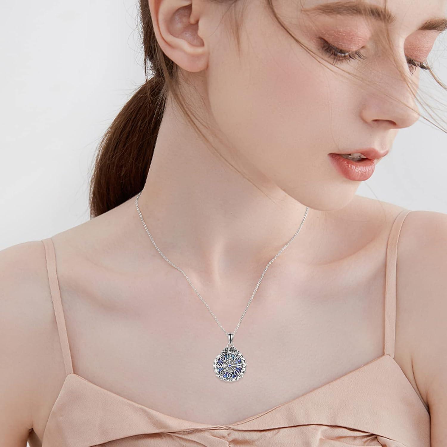 Wikinger Kompass Drachen Halskette Sterling Silber Vegvisir