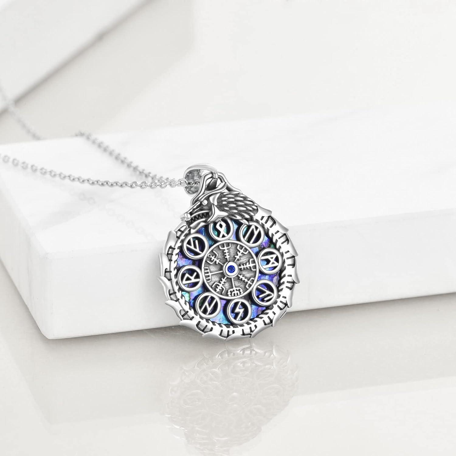 Wikinger Kompass Halskette Drache Vegvisir Anhänger Sterling Silber