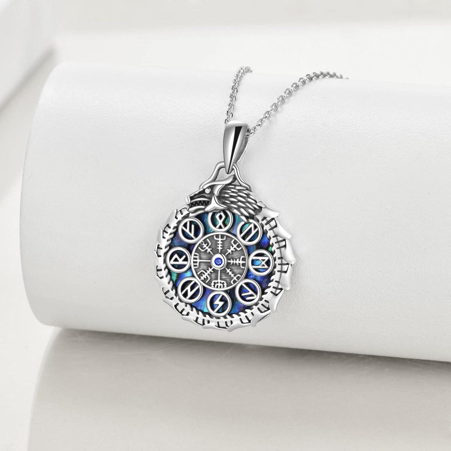 Wikinger Kompass Halskette Drache Vegvisir Sterling Silber Amulett