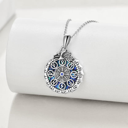 Wikinger Kompass Halskette Drache Vegvisir Sterling Silber Amulett
