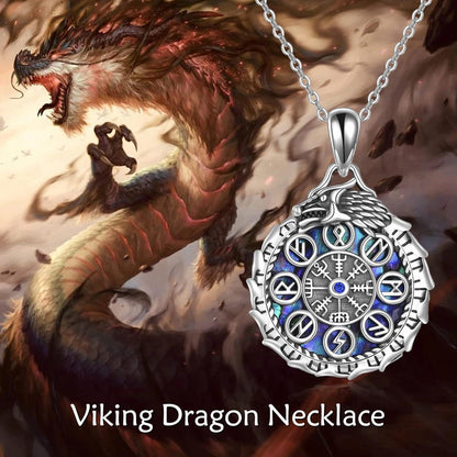 Wikinger Kompass Halskette Sterling Silber Drache Vegvisir Nordic