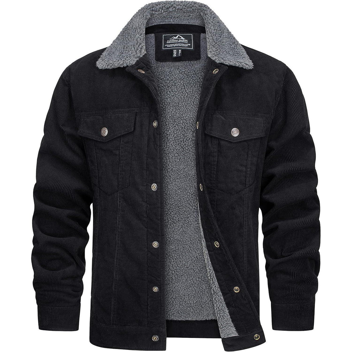 Herren Cordjacke mit Teddyfell-Kragen L Schwarz