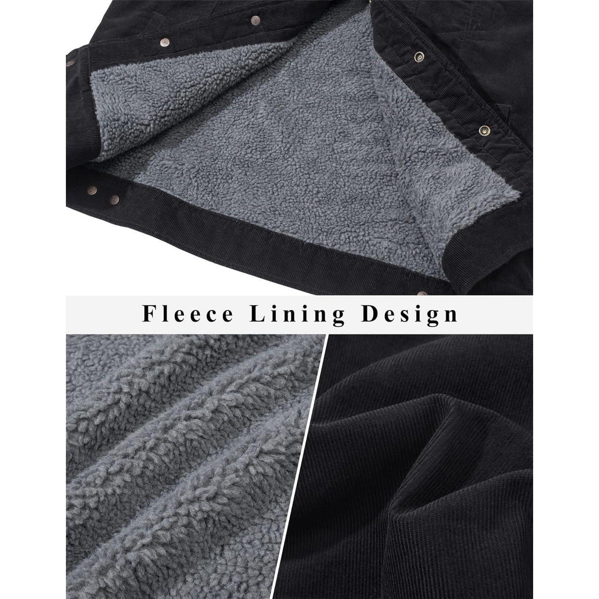 Herren Cordjacke mit Teddyfell-Kragen L Schwarz