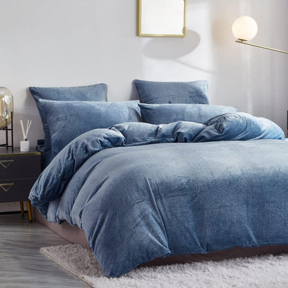 Damier Winter Plüsch Bettwäsche Set Blau 200x220cm