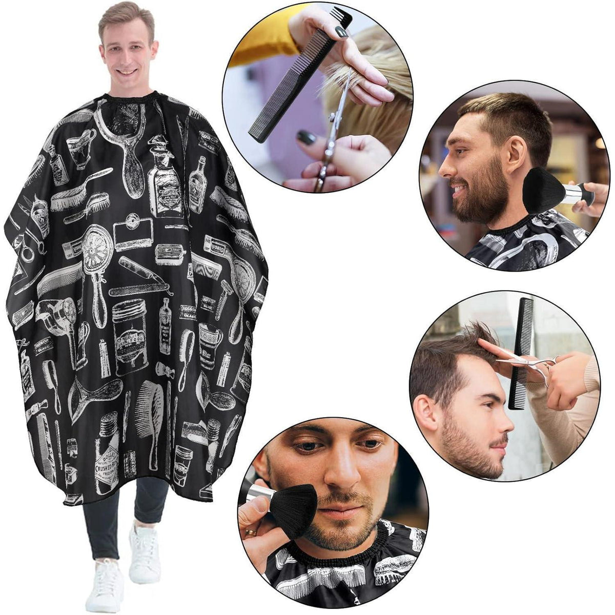 Friseurumhang Set mit Nackenbürste und Kamm, wasserdicht