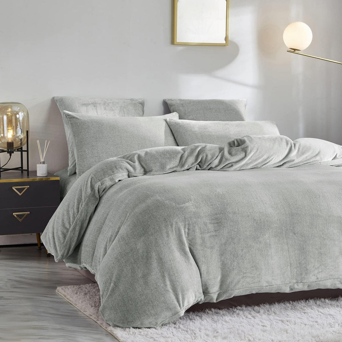 Damier Winter Plüsch Bettwäsche Set Grau 200x220cm
