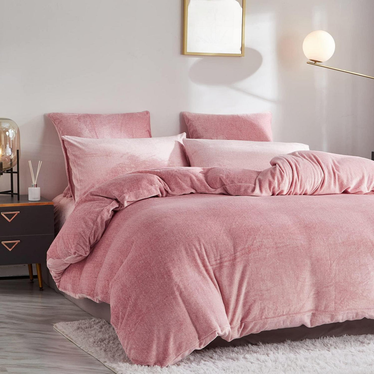 Damier Winter Plüsch Bettwäsche Set Rosa 200x220cm