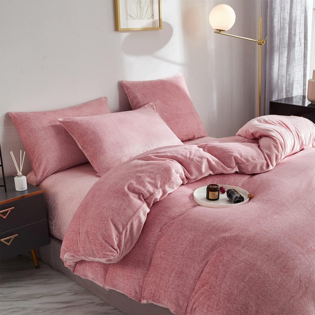 Damier Winter Plüsch Bettwäsche Set Rosa 200x220cm