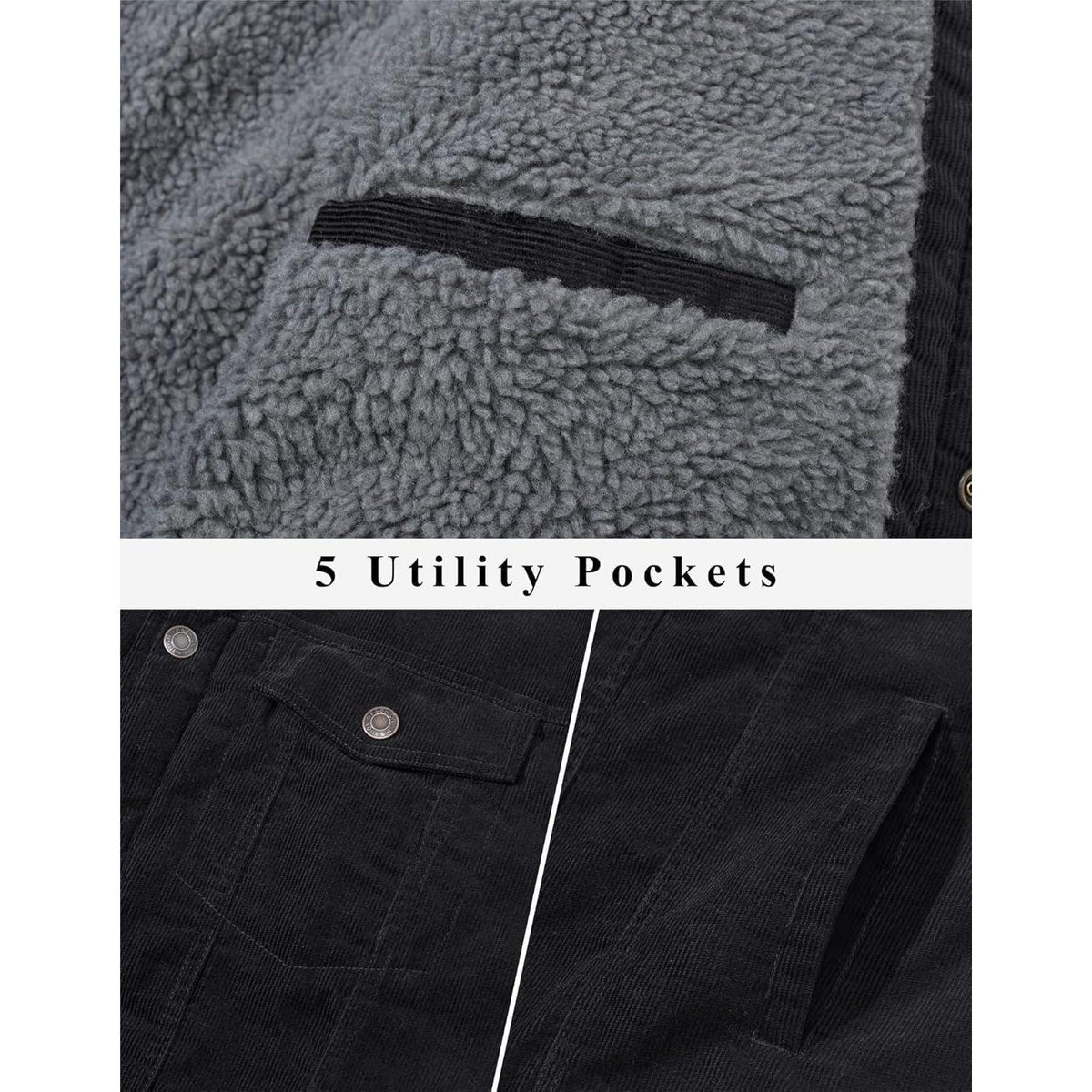 Herren Cordjacke mit Teddyfell-Kragen, Schwarz