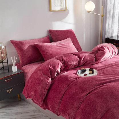 Warme Damier Winter Plüsch Bettwäsche Set Rot 200x200cm