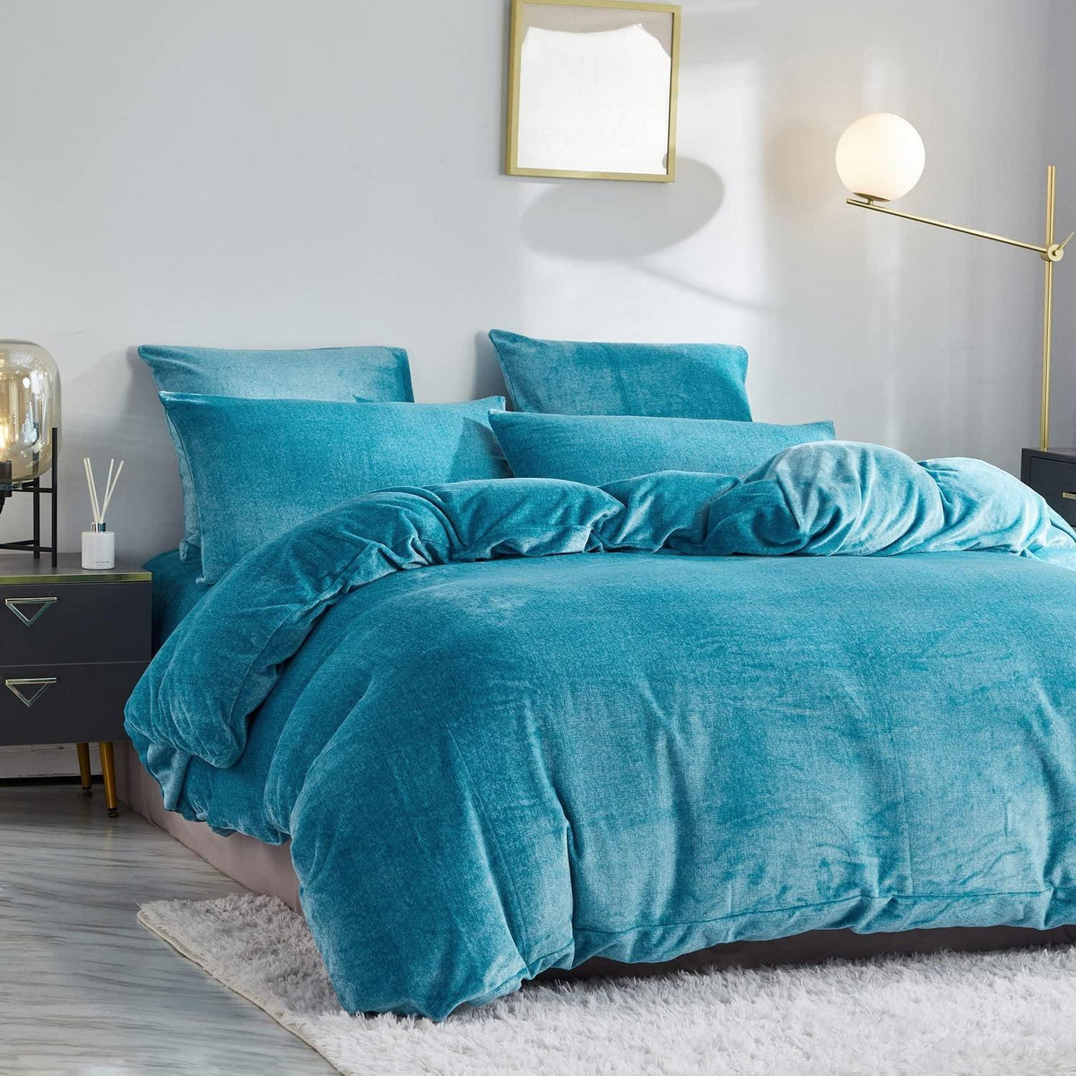 Damier Winter Plüsch Bettwäsche Set Türkis 220x240cm